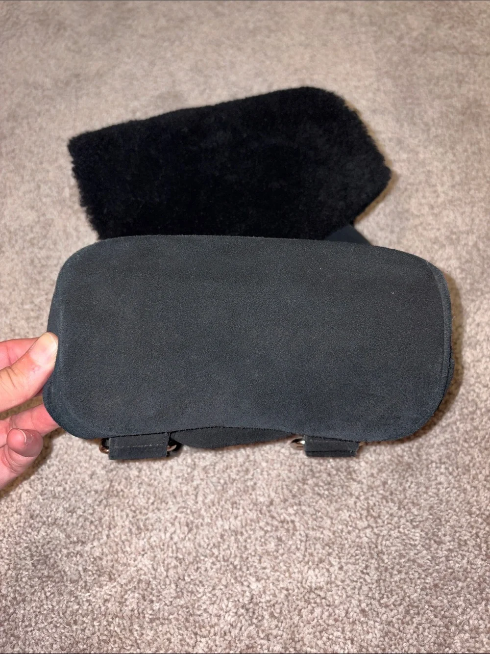UGG Black Shearling Flap Suede Backpack